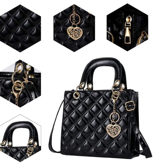 Bolsa Charol Cuadrada Elegante/Juvenil Para Mujer Negro - Imagen 3