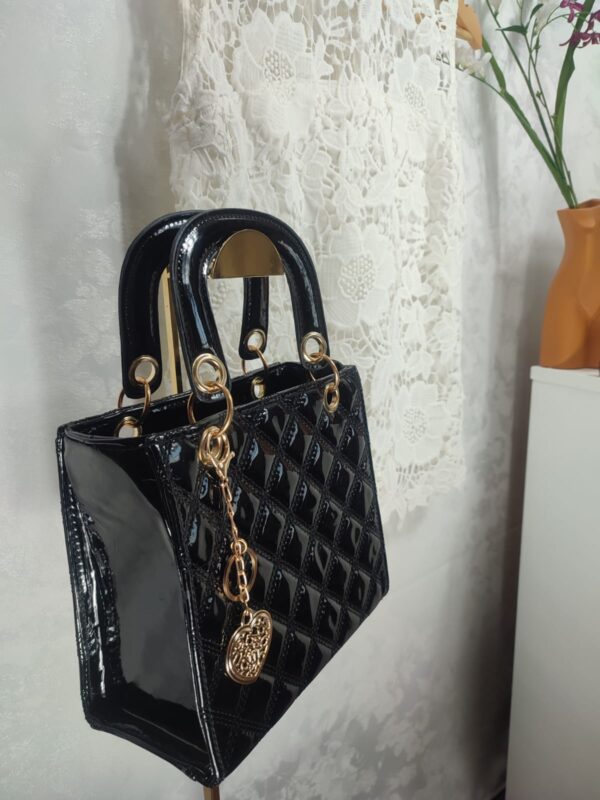 Bolsa Charol Cuadrada Elegante/Juvenil Para Mujer Negro - Imagen 8