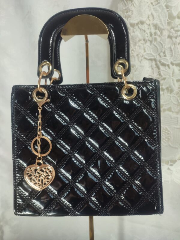 Bolsa Charol Cuadrada Elegante/Juvenil Para Mujer Negro - Imagen 7