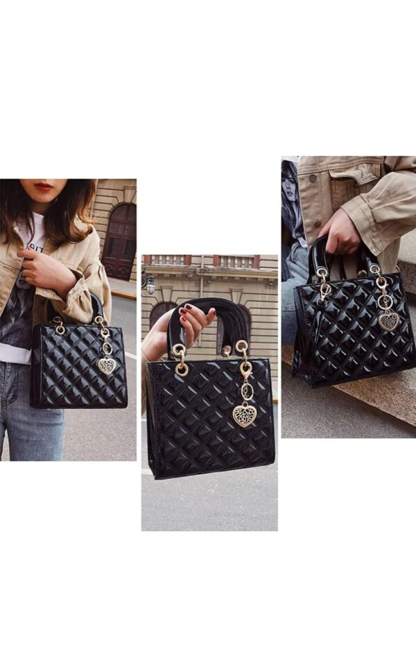 Bolsa Charol Cuadrada Elegante/Juvenil Para Mujer Negro - Imagen 5