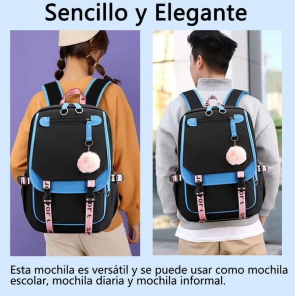 Mochila Escolar/Casual/Viaje Mujer/Hombre - Niña/Niño Azul-Negro-Rosa - Imagen 3